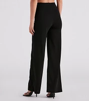Sleek Crepe Button Wide-Leg Pants