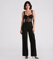Sleek Crepe Button Wide-Leg Pants