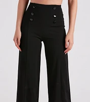 Sleek Crepe Button Wide-Leg Pants