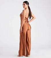 Stylish Sheen Sleeveless Wide-Leg Jumpsuit