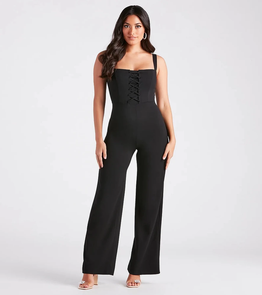 Laced Up Chic Style Sleeveless Jumpsuit