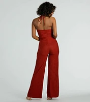 Sunny Energy Halter Cut Out Wide Leg Jumpsuit