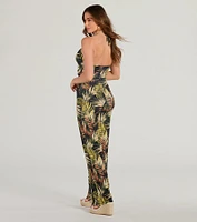 Tropical Cutie Halter Cutout Wide-Leg Jumpsuit