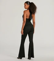 Eyes On Me Lace-Up Flare Faux Suede Jumpsuit