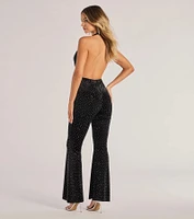 Glam Motion Velvet Rhinestone Halter Jumpsuit