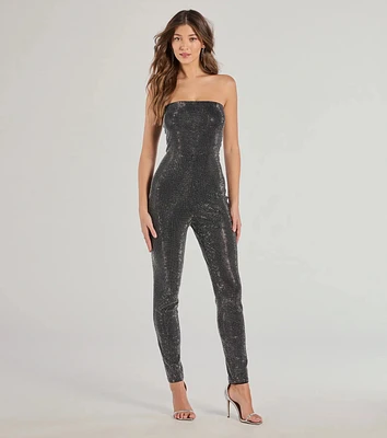 Glam Muse Rhinestone Strapless Jumpsuit