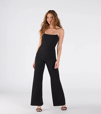 Sultry Babe Strapless Corset Wide-Leg Jumpsuit