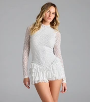 Playful Style Open Back Ruffle Lace Romper