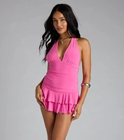 Golden Nights Halter Ruffle Romper