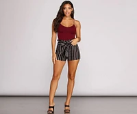 High Waist Striped Paper Bag Pants