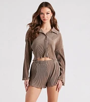 Just A Crush Satin Pleated Top And Shorts Set