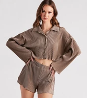 Just A Crush Satin Pleated Top And Shorts Set