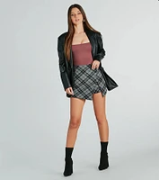 Preppy Plaid Babe High Rise Slit Skort