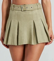 Adorable Look Faux Suede Pleated Mini Skort