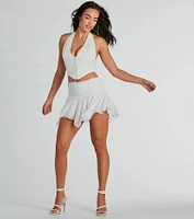 Alluring Flirt High-Rise Lace Mini Skort