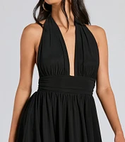 50s Icon Halter Plunge Neck Skater Romper