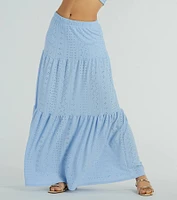 Spring Breeze Ruffled Eyelet Maxi Skirt