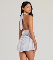 50s Icon Halter Plunge Neck Skater Romper
