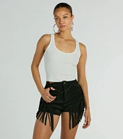 The High Road High-Rise Fringe Faux Suede Shorts
