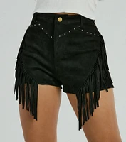 The High Road High-Rise Fringe Faux Suede Shorts