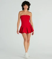 All The Likes Strapless Pleated Ponte Romper