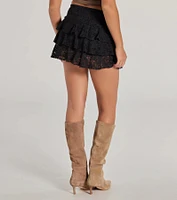 Charming Allure Drop Waist Tiered Lace Skort
