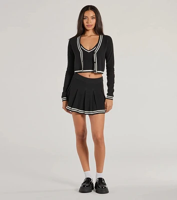 Preppy Please Striped Pleated Knit Skort
