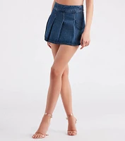 Like A Dream Pleated Skater Denim Skirt