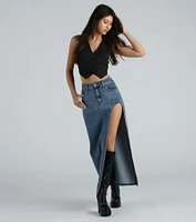 Sound The Alarm High Slit Denim Maxi Skirt