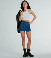 Channel Cute Mid-Rise Pleated Denim Mini Skirt