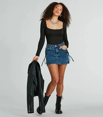 Cool And Confident Cargo Denim Mini Skirt