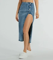 Fab Style Icon High Slit Denim Midi Skirt