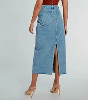 Girl Next Door Asymmetrical Waist Denim Midi Skirt