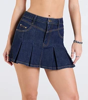 Pleated Princess High Rise Denim Mini Skirt