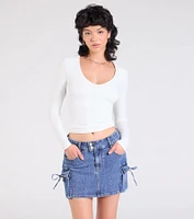 A Vibe Mid-Rise Cargo Denim Mini Skirt