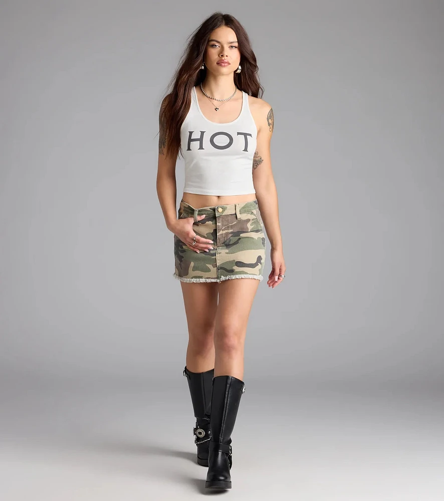 Cool Camo Mid-Rise Denim Skirt