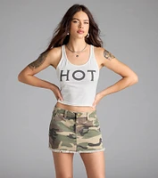 Cool Camo Mid-Rise Denim Skirt