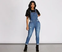 Buckle Down Slightly Distressed Denim Overalls