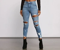 High Rise Edgy Distressed Skinny Jeans