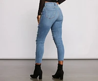 High Rise Edgy Distressed Skinny Jeans