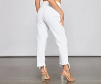 High-Rise Destructed And Frayed Mom Jeans