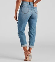 Totally Destructed Cuffed Mom Jeans
