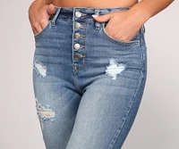 High Rise Button Down Cropped Jeans