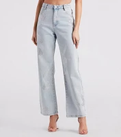 Blinged-Out Rhinestone Straight-Leg Jeans