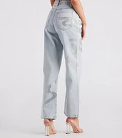 Blinged-Out Rhinestone Straight-Leg Jeans