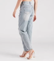Glitzy Icon Rhinestone Draped Straight-Leg Jeans