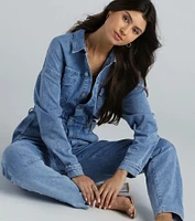 Weekend Style Long Sleeve Denim Jumpsuit