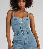 Trendy Perfection Button Up Wide Leg Denim Jumpsuit