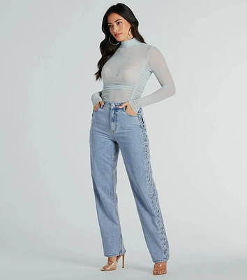 Trendy Business High-Rise Lace-Up Denim Jeans
