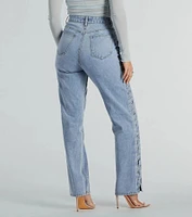 Trendy Business High-Rise Lace-Up Denim Jeans